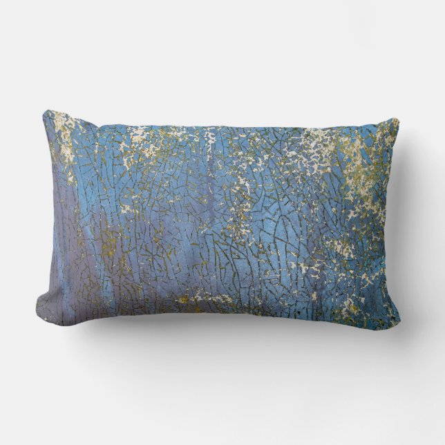 cracked blue textured paint pattern lumbar pillow (Front)