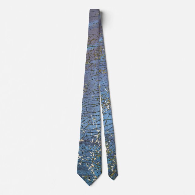cracked blue textured paint pattern tie (Front)