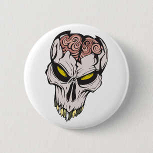 cracked brain skull 2 inch round button
