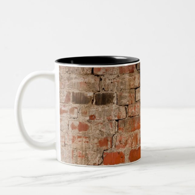 Cracked brick wall Two-Tone coffee mug (Left)