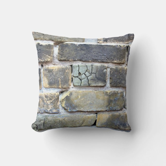 Cracked Crumbling Soft Grunge Brick Wall Throw Pillow (Front)