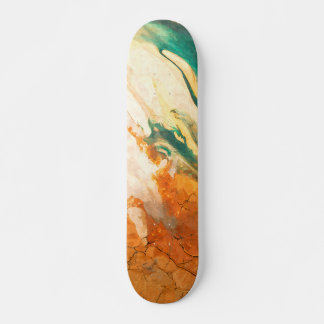 Cracked Earth Teal Orange Abstract Skateboard