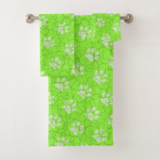 Cracked  Green  Animal Paw Print  Bath Towel Set