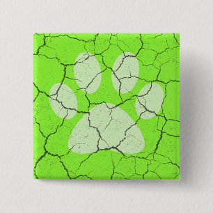 Cracked Green Animal Paw Print Pinback Button