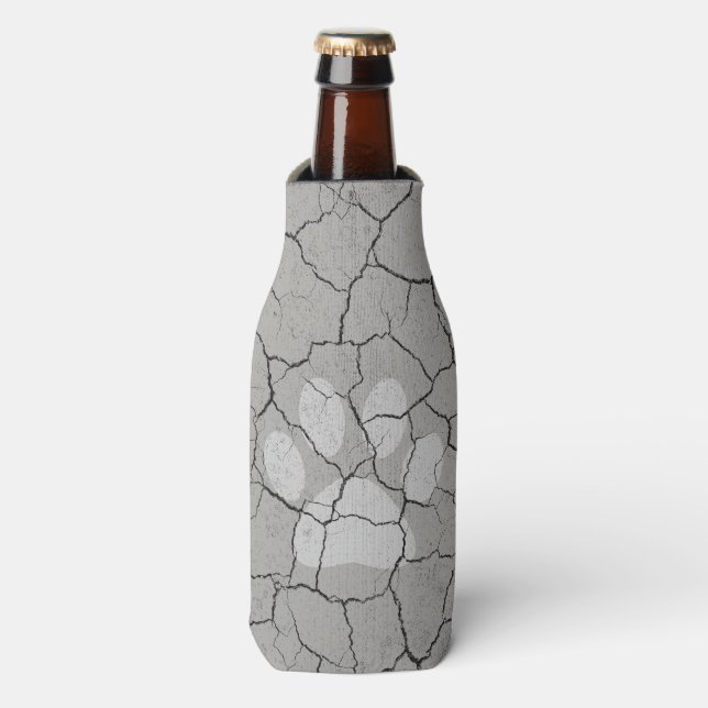 Cracked Grey Grey Animal Paw Print Bottle Cooler (Bottle Front)