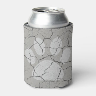 Cracked Grey Grey Animal Paw Print  Can Cooler