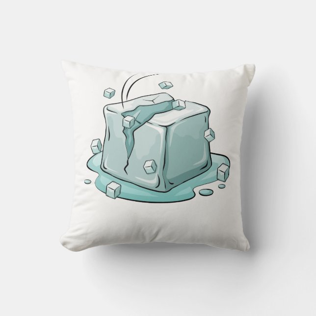 Cracked Ice Cube Illustration Art Throw Pillow (Front)