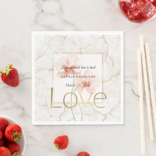 Cracked Ivory Tropical Pink Orchid Floral Wedding Napkin
