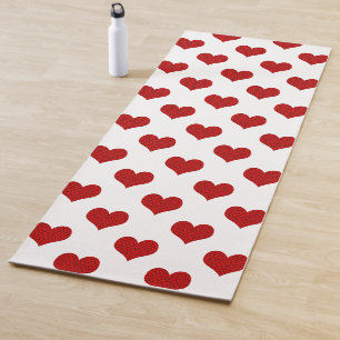 Cracked Mosaic Red Hearts on White Yoga Mat