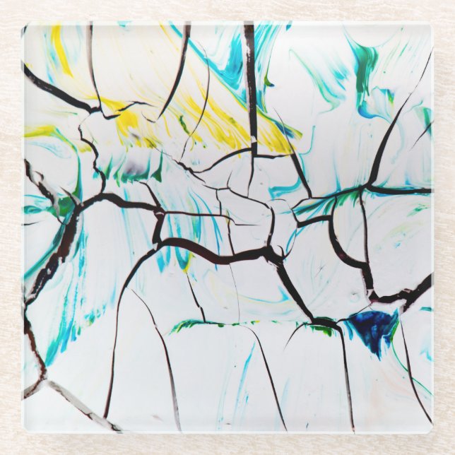 Cracked Multi-Colour Acrylic Pieces Glass Coaster (Front)