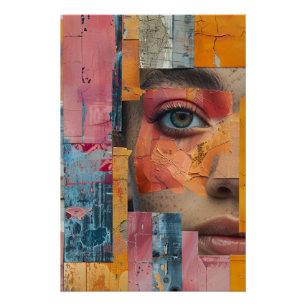 Cracked Paint Face Collage Vibrant Portrait Poster