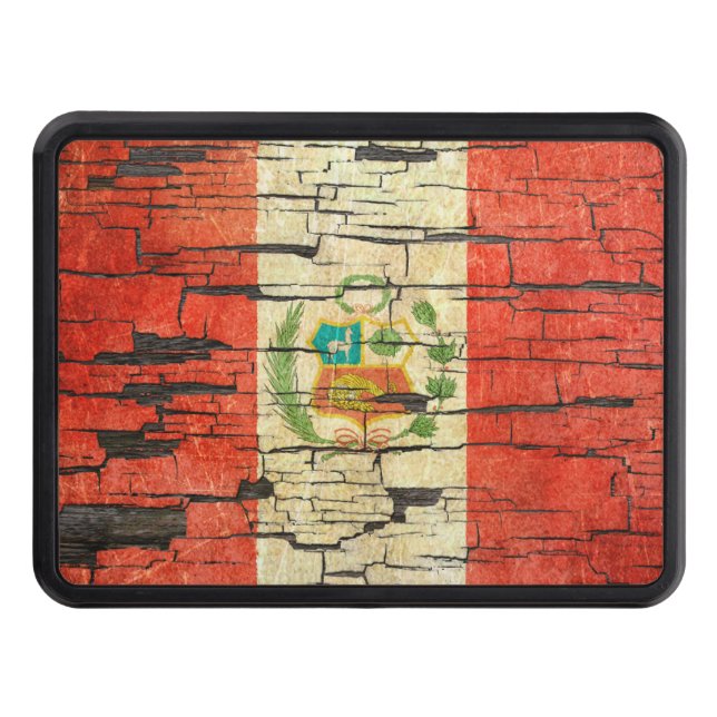 Cracked Peruvian Flag Peeling Paint Effect Trailer Hitch Cover (Front)
