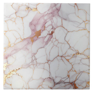 Cracked Pink and White Marble with Gold Tile