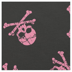 Cracked Pink Skull And Crossbones Fabric