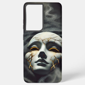 Cracked Porcelain Mask Dark Galaxy S21 Ultra case