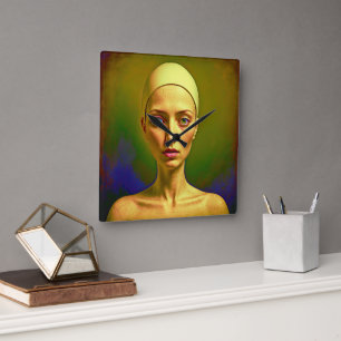 Cracked Porcelain Soul  - Colourful Portrait      Square Wall Clock