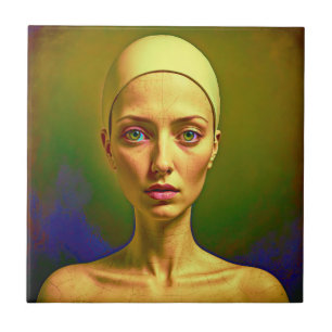 Cracked Porcelain Soul  - Colourful Portrait      Tile