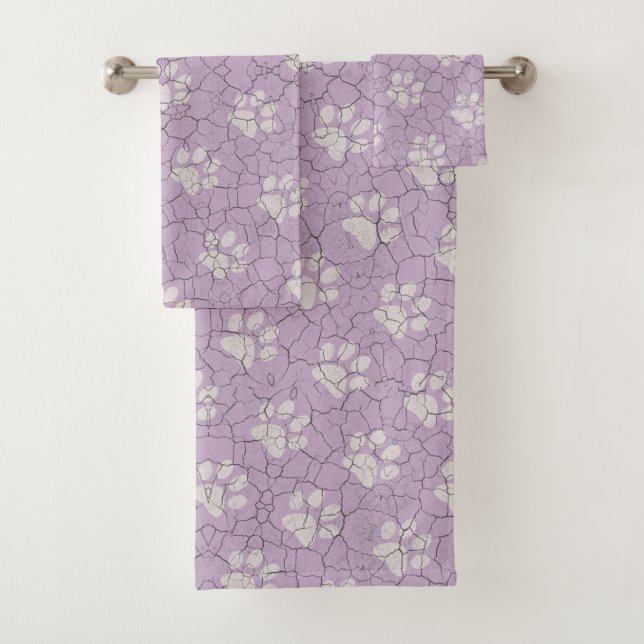 Cracked Purple Animal Paw Print  Bath Towel Set (Insitu)