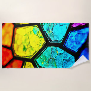 Cracked Rainbow Stained Glass Art Beach Towel