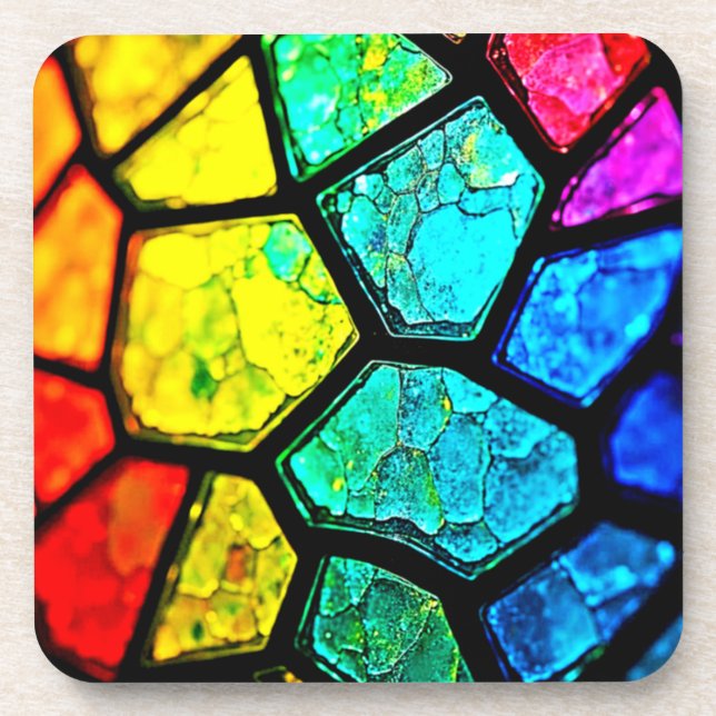 Cracked Rainbow Stained Glass Art Coaster (Front)