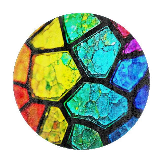 Cracked Rainbow Stained Glass Art Cutting Board (Front)