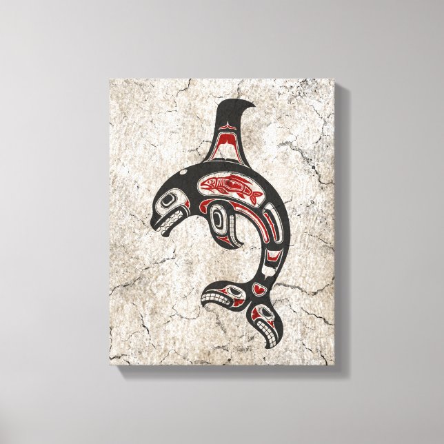 Cracked Red and Black Haida Spirit Killer Whale Canvas Print (Front)