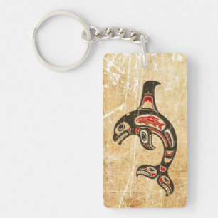 Cracked Red and Black Haida Spirit Killer Whale Keychain