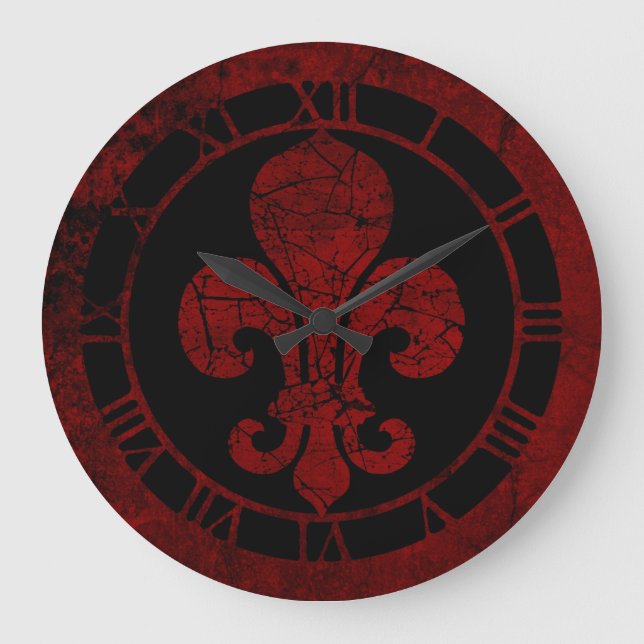 Cracked red Fleur De Lis Large Clock (Front)