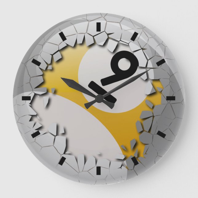 Cracked Shell Break Out Number 9 Billiards Ball Large Clock (Front)