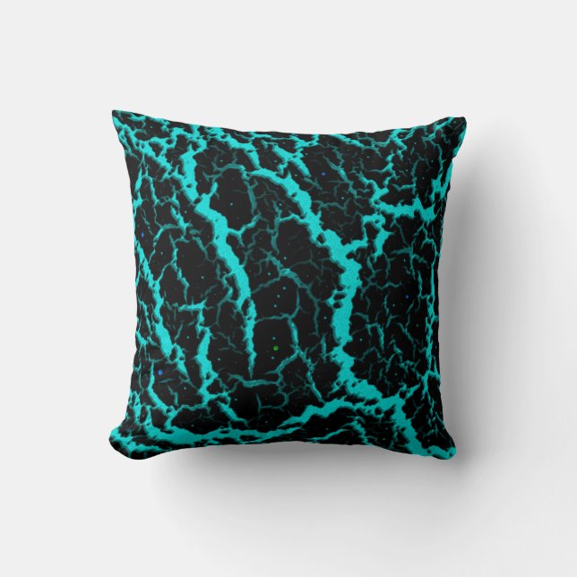 Cracked Space Lava - Cyan Throw Pillow (Front)