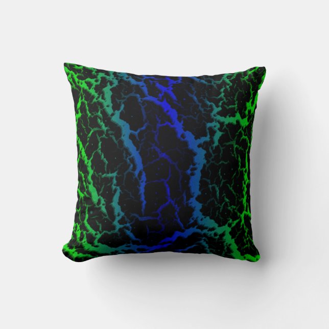 Cracked Space Lava - Green/Blue Throw Pillow (Front)