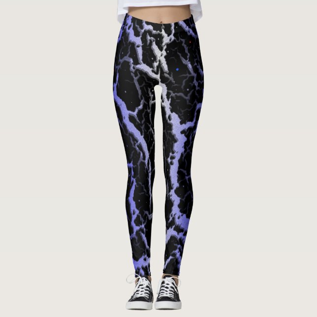 Cracked Space Lava - White/Blue Leggings (Front)