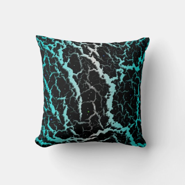 Cracked Space Lava - White/Cyan Throw Pillow (Front)