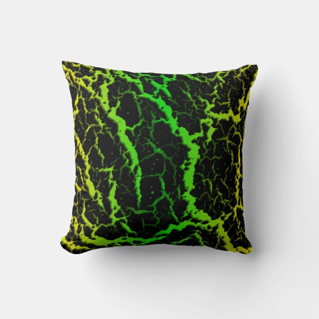 Cracked Space Lava - Yellow/Green Throw Pillow (Front)