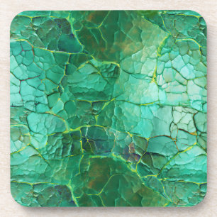 Cracked Texture in Shades of Green and Turquoise Coaster