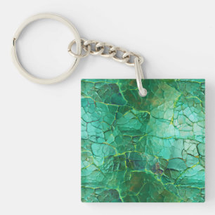Cracked Texture in Shades of Green and Turquoise Keychain