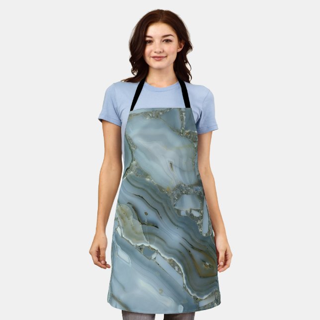 Cracked Turquoise Grey Green Blue Marble Texture Apron (Worn)