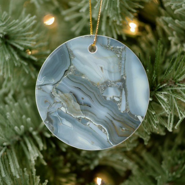 Cracked Turquoise Grey Green Blue Marble Texture Ceramic Ornament (Tree)
