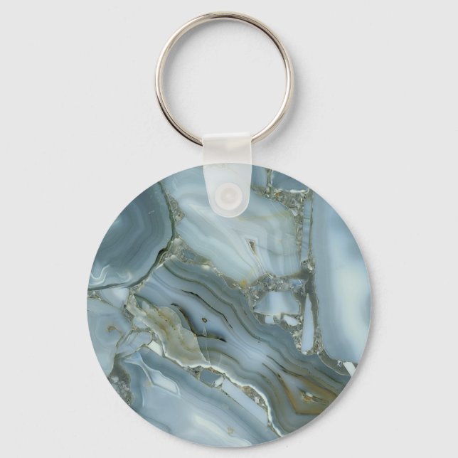 Cracked Turquoise Grey Green Blue Marble Texture Keychain (Front)