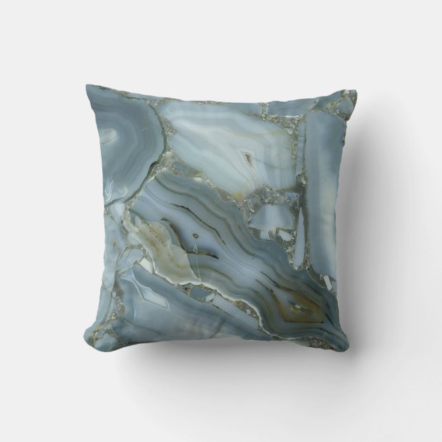Cracked Turquoise Grey Green Blue Marble Texture Throw Pillow (Front)