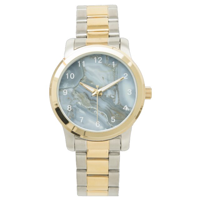 Cracked Turquoise Grey Green Blue Marble Texture Watch (Front)