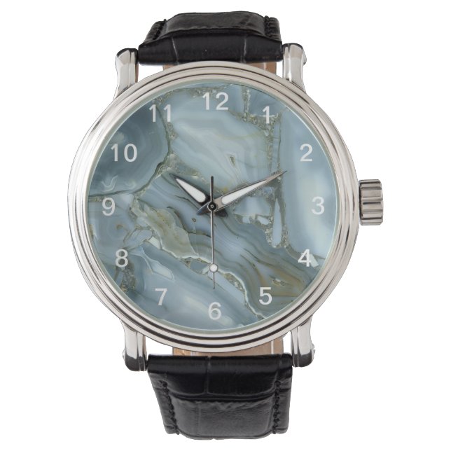 Cracked Turquoise Grey Green Blue Marble Texture Watch (Front)