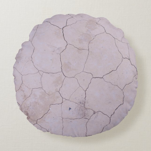 CRACKED WHITE CONCRETE FLOOR ROUND PILLOW (Front)