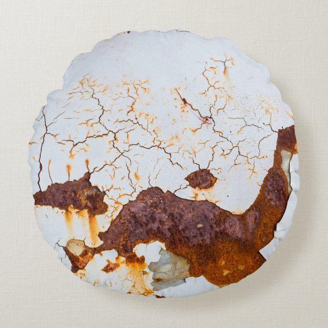 Cracked white paint, rusty car. round pillow (Front)