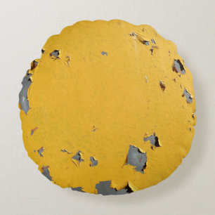Cracked yellow metal: dirty texture. round pillow