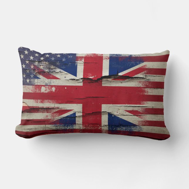 Crackle Paint | British American Flag Lumbar Pillow (Front)