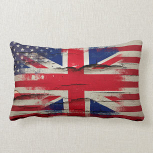 Crackle Paint   British American Flag Lumbar Pillow