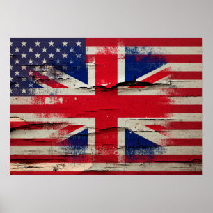 Crackle Paint   British American Flag Poster