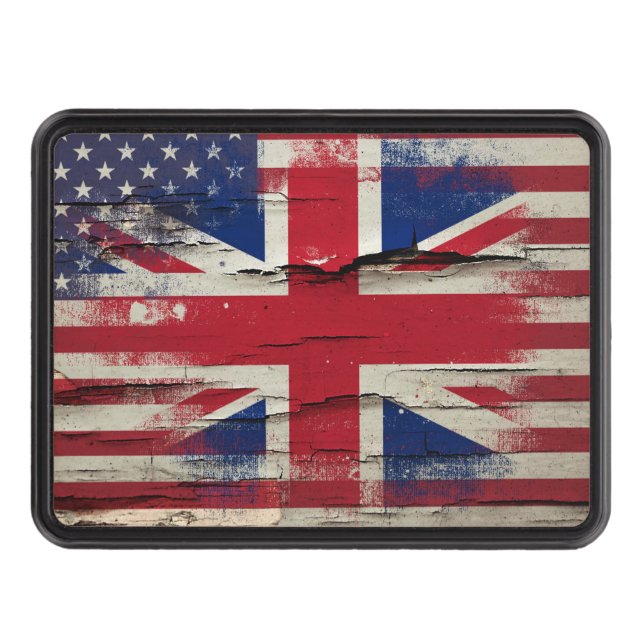 Crackle Paint | British American Flag Trailer Hitch Cover (Front)