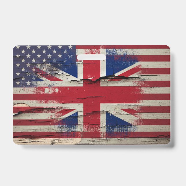 Crackle Paint | British Flag & American Flag Badge (Front)